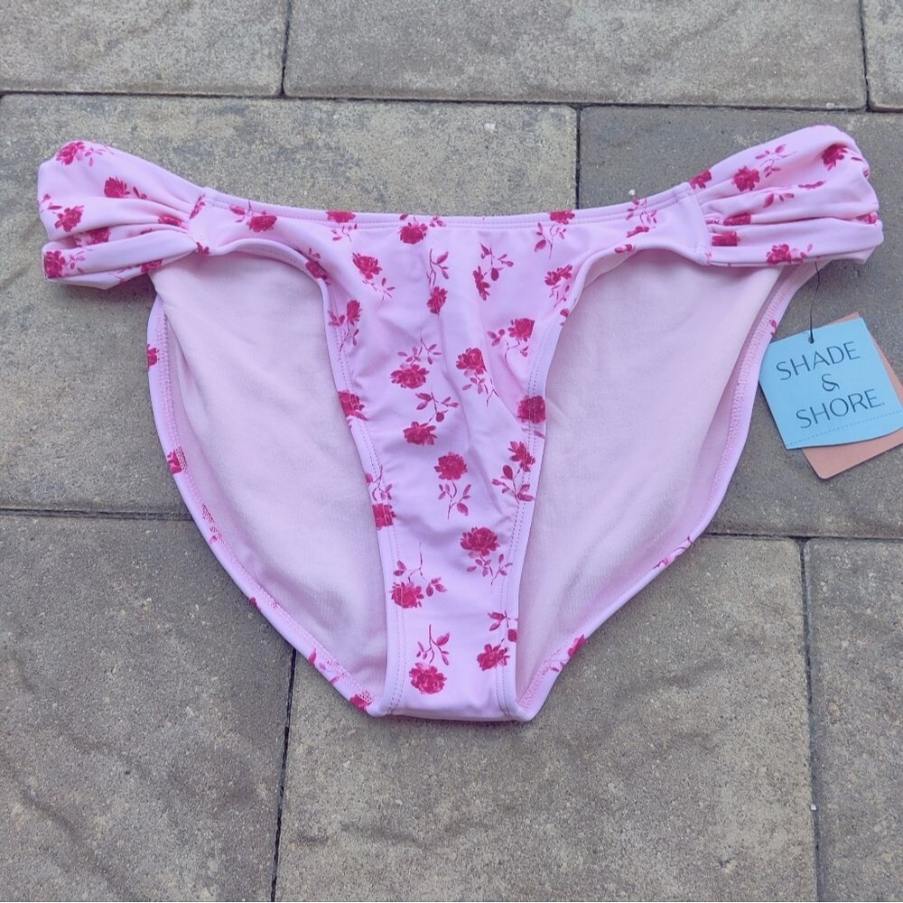 NWT SHADE & SHORE Woman Pink Floral Size large Bikini Bottom NEW!